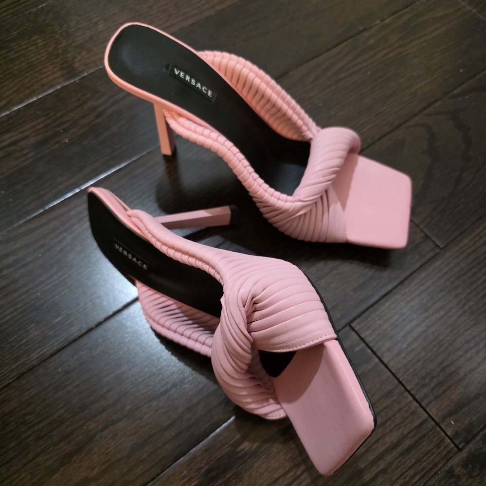 Versace Pink Heeled Shoes with Ruched Upper